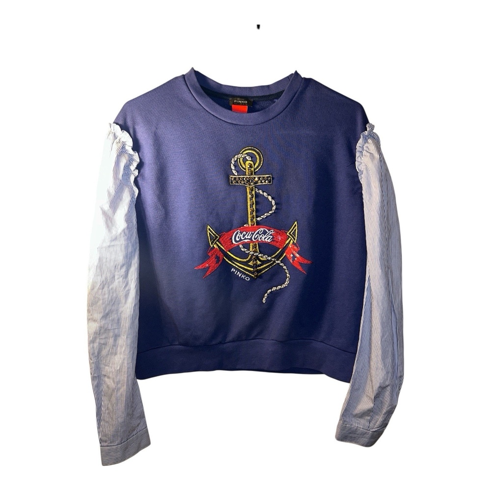 Pinko x Coca-Cola Blue Anchor Sweatshirt Embroidered Logo Pullover Size S